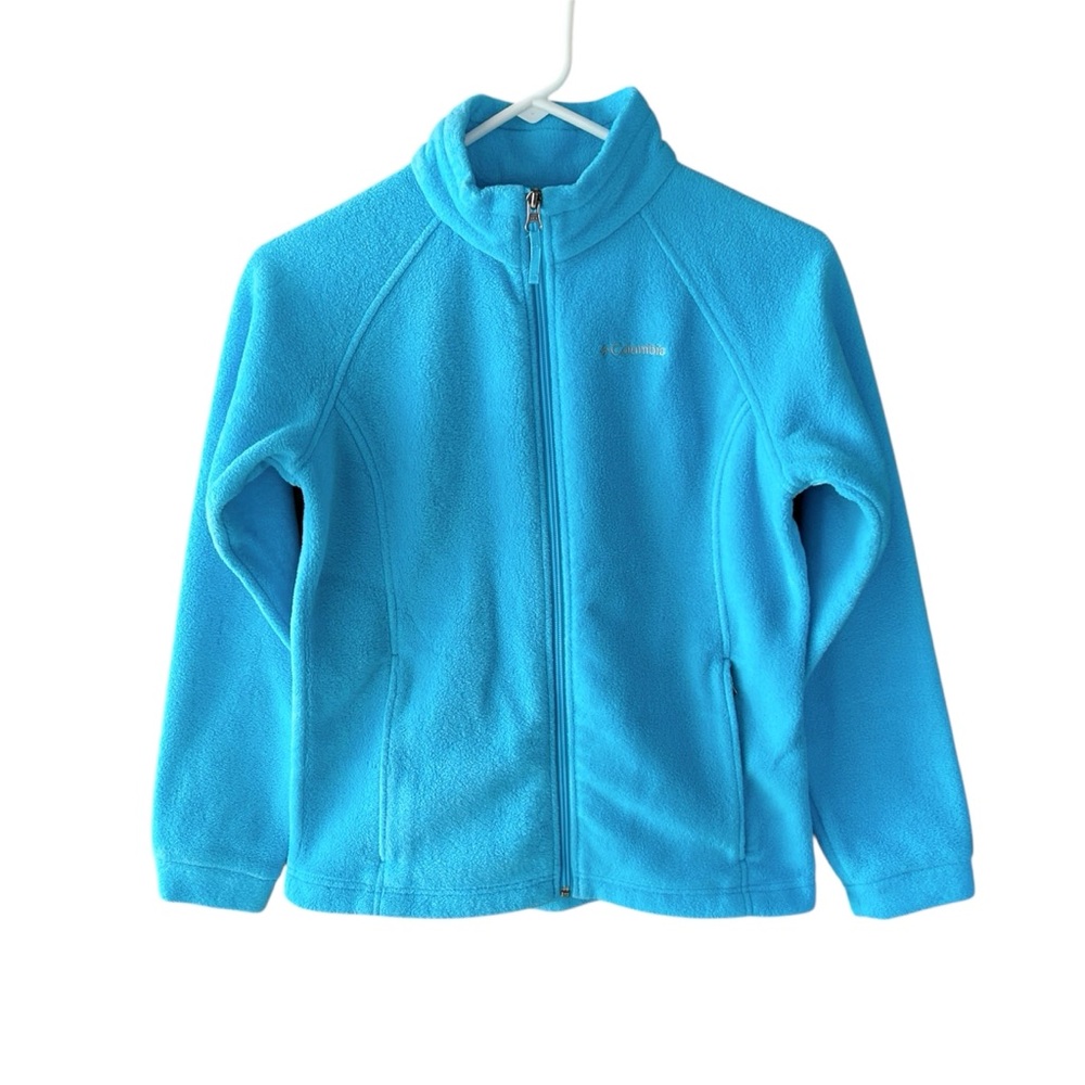 Columbia Sky Blue Fleece Full Zipper Jacket Side Pockets Girls Size L 14/16